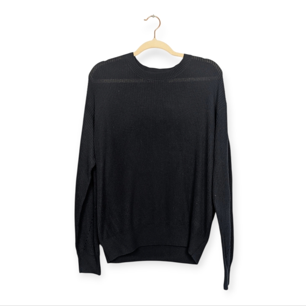 78 & Sunny Navy Blue Waffle Knit Crewneck  Lightweight Pullover Sweater Size L